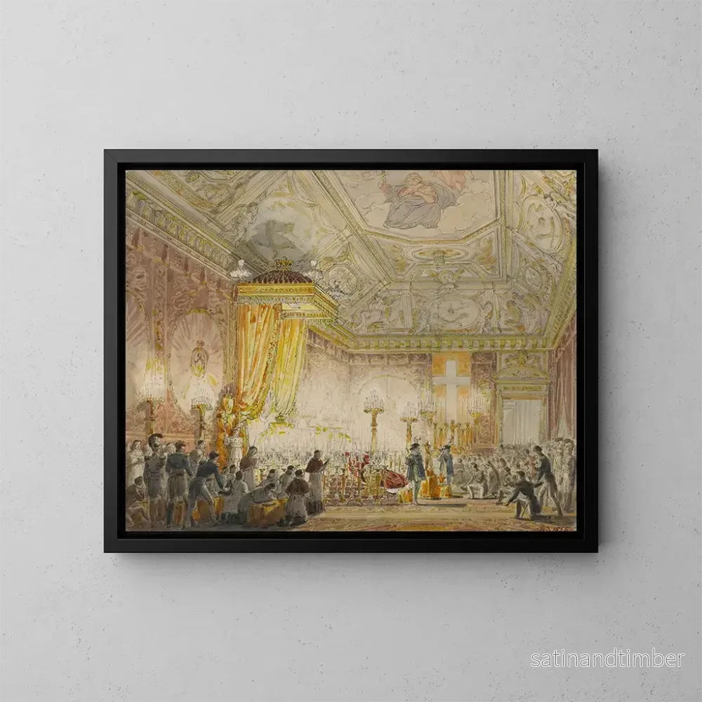 Reproduktion av målningen av den kungliga Louis XVIII:s bår i Tuileries tronsal - Charles Abraham Chasselat