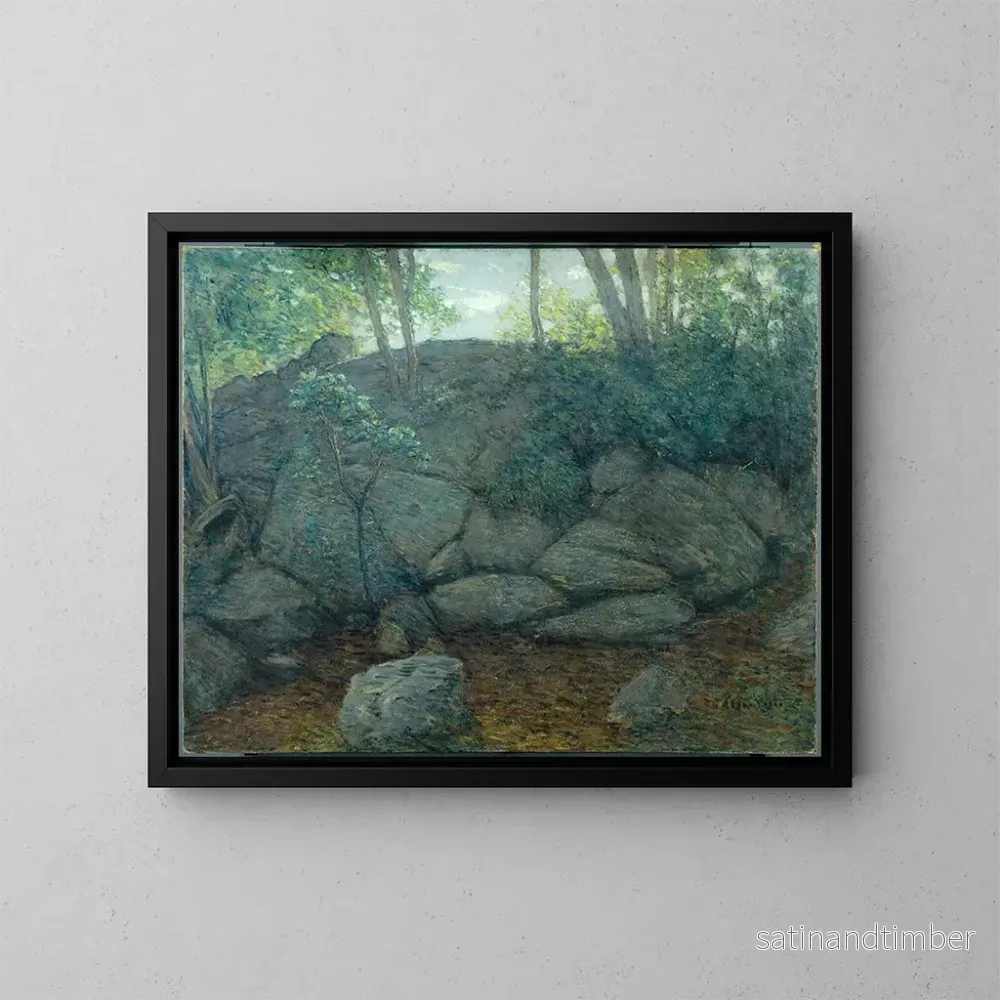 Reproduktion av målningen av klippor i skog - Julian Alden Weir