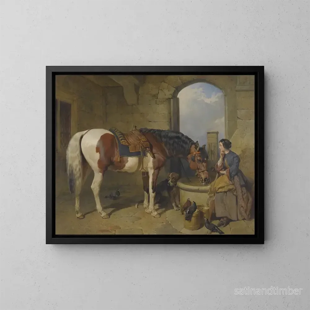 Reproduktion av målningen Le Lavoir - John Frederick Herring l'Ancien
