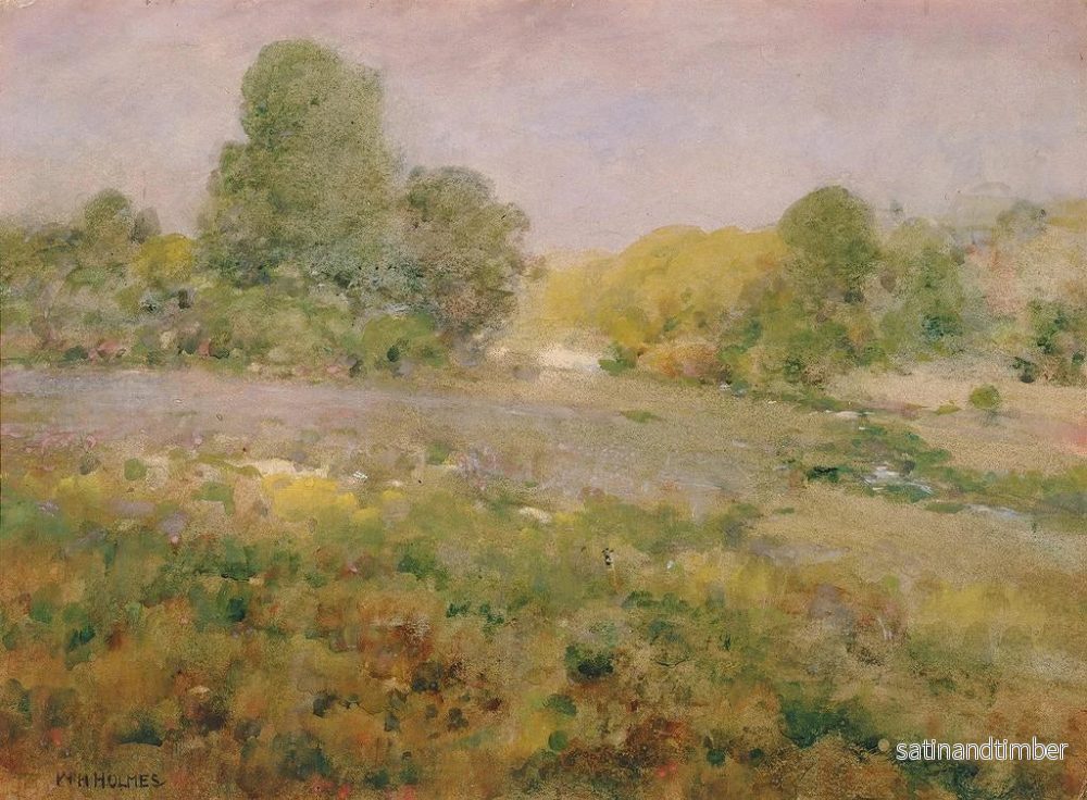 Reproduktion av målningen av ett fält med färgglada gräs i slutet av sommaren - William Henry Holmes - Bild 2
