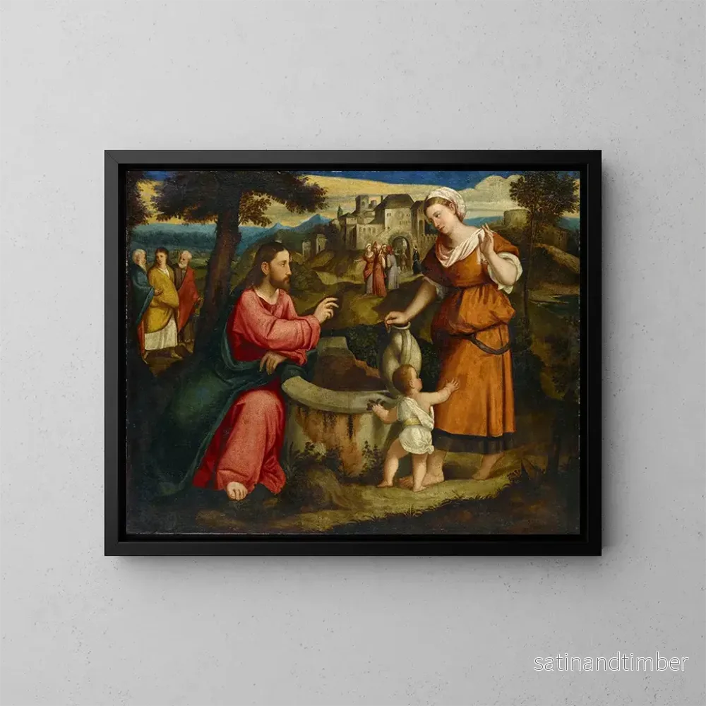 Reproduktion av målningen av Jesus och den samaritiska kvinnan vid Jakobs brunn i Sikarsjön - Bonifacio Veronese