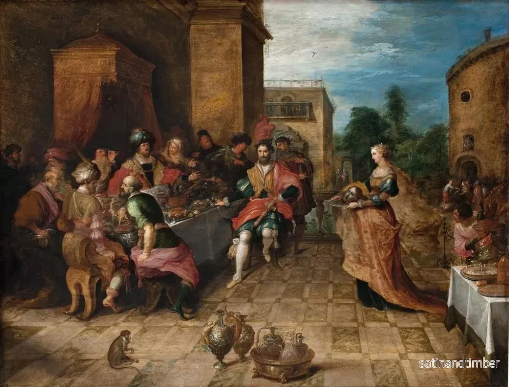Reproduktion av målningen av Hérodes festmåltid, Salome presenterar Johannes Döparens huvud - Frans Francken den yngre - Bild 2