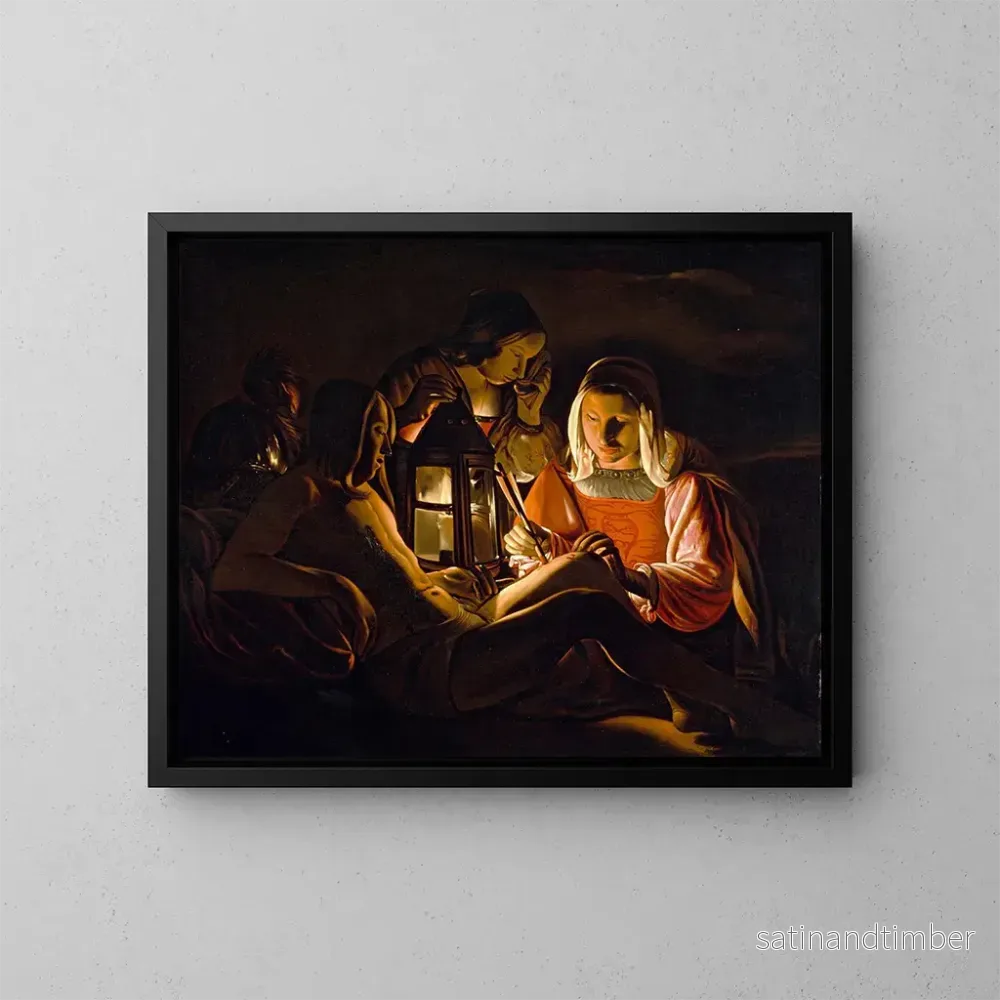 Reproduktion av målningen av Saint Sébastien som vårdas av heliga Irène - Georges de La Tour verkstad