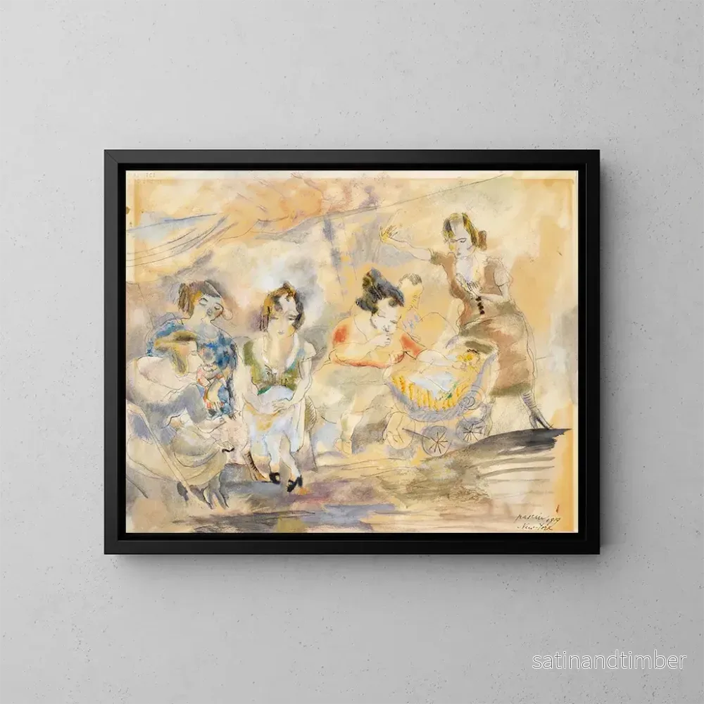 Reproduktion av målningen av kvinna med en barnvagn - Jules Pascin