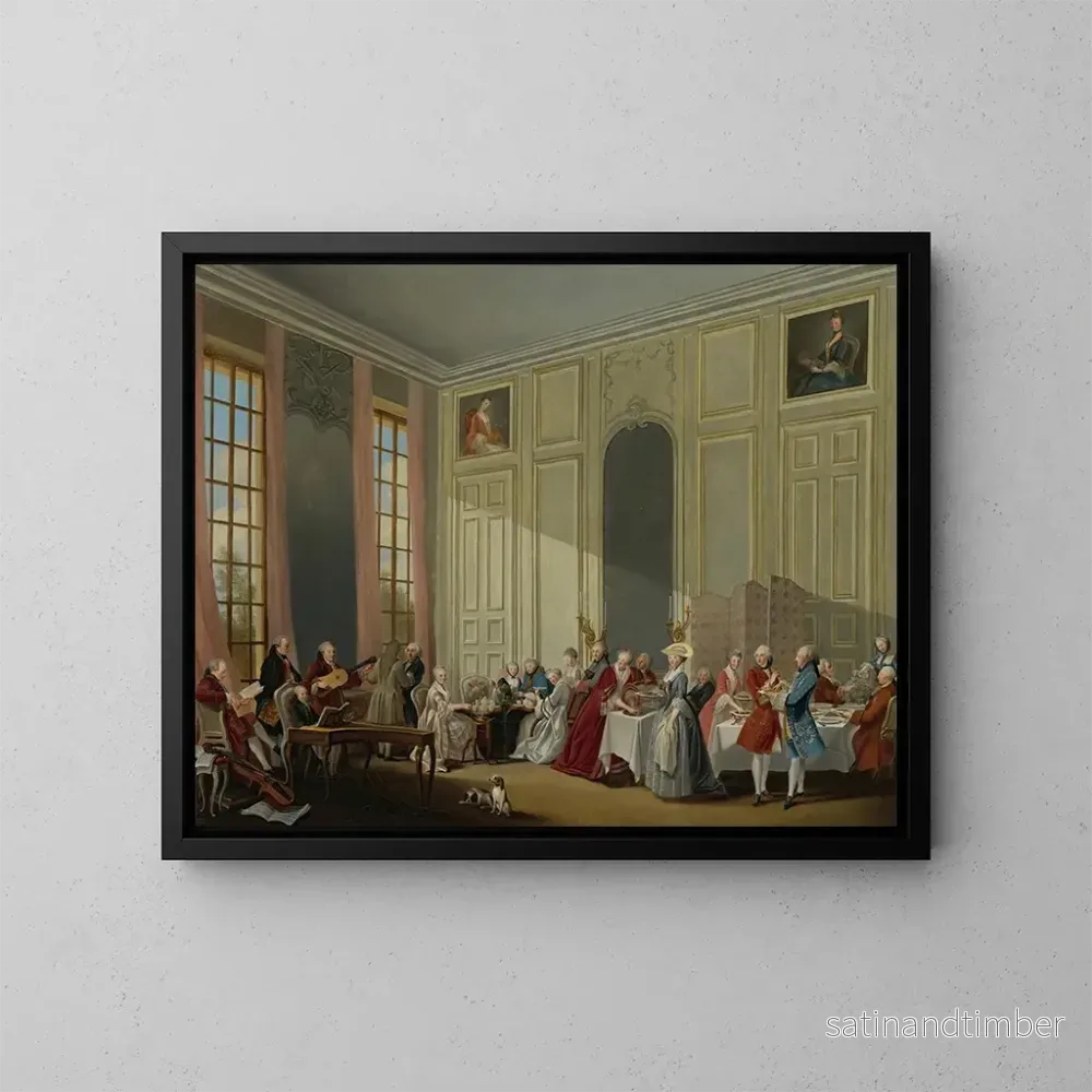Reproduktion av målningen Mozart ger en konsert i salongen av de fyra speglarna i Templepalatset i prinsen av Contis gård - Michel-Barthélemy Ollivier