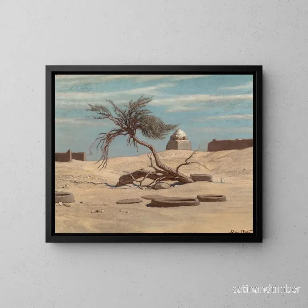 Reproduktion av målningen Träd och gravar på vägen till Tel El Armano, Egypten – Elihu Vedder Reproduktion av målningen Träd och gravar på vägen till Tel El Armano, Egypten – Elihu Vedder