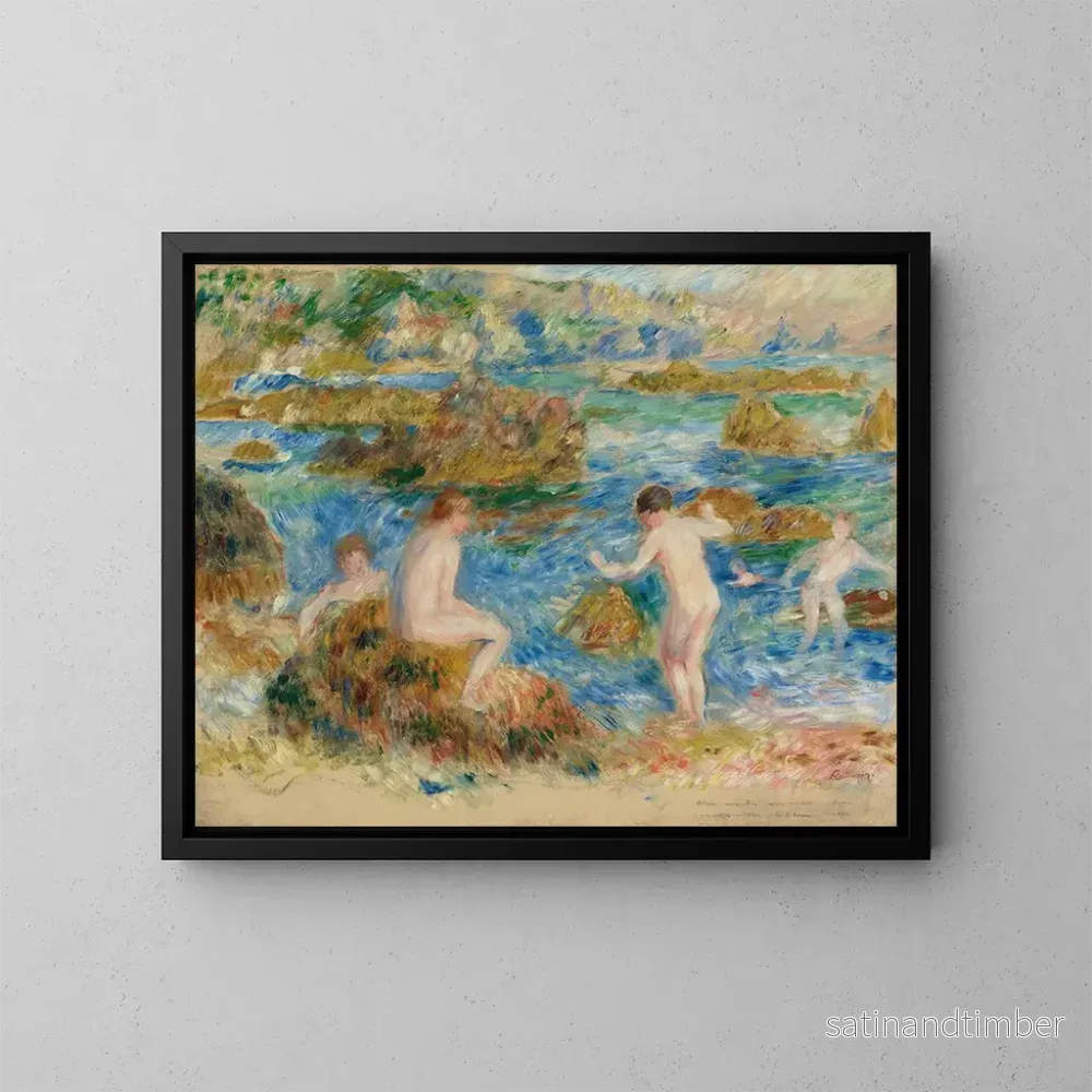 Reproduktion av målningen av nakna pojkar på klipporna, Guernsey - Pierre-Auguste Renoir