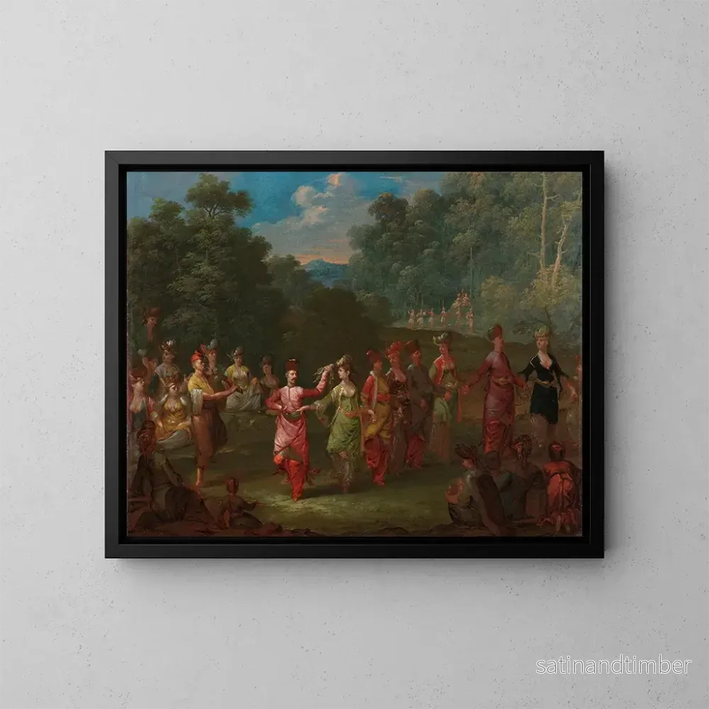 Reproduktion av målningen av grekiska män och kvinnor som dansar khorra - Jean-Baptiste Vanmour