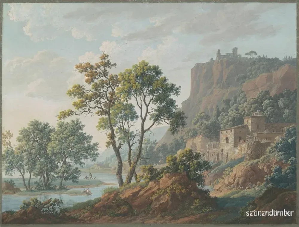 Reproduktion av målningen av flodlandskap med slott och fiskare - Baron Louis Albert Guillain Bacler d'Albe - Bild 2