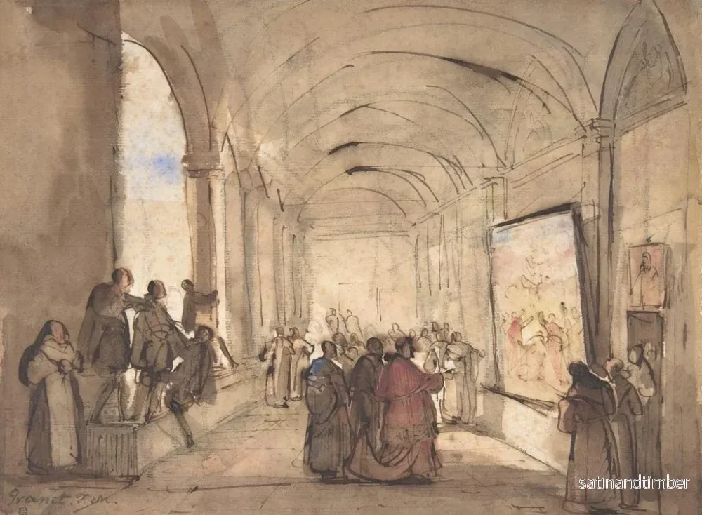 Reproduktion av målningen En kardinal som granskar en målning i ett kloster - François-Marius Granet - Bild 2