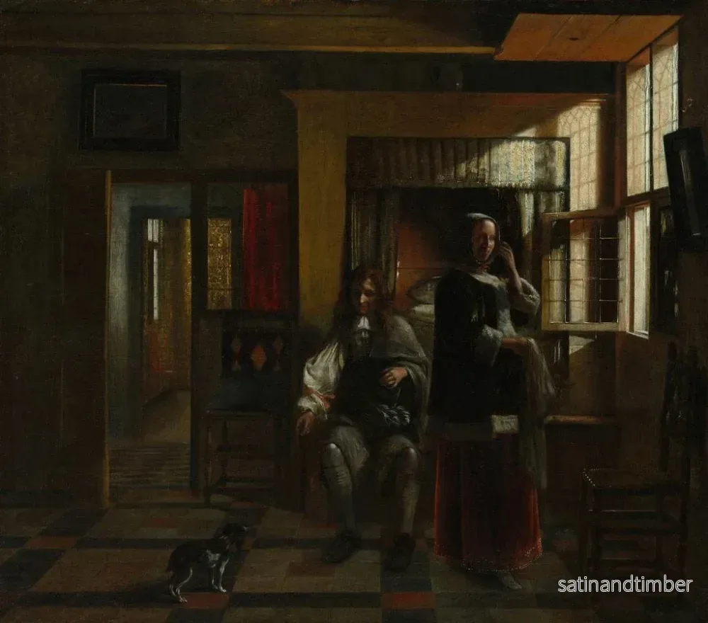 Reproduktion av målningen inomhus med ett ungt par - Pieter de Hooch - Bild 2