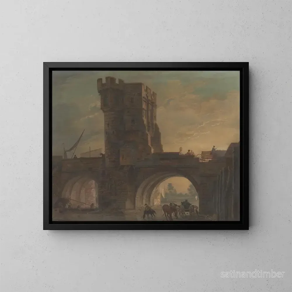 Reproduktion av målningen av Gamla bron i Shrewsbury - Paul Sandby
