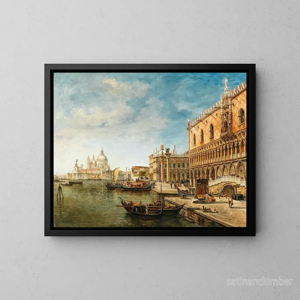 Reproduktion av målningen En vy över Venedig med Dogepalatset och Punta della Dogana i fjärran – Gustave Walckiers Reproduktion av målningen En vy över Venedig med Dogepalatset och Punta della Dogana i fjärran – Gustave Walckiers