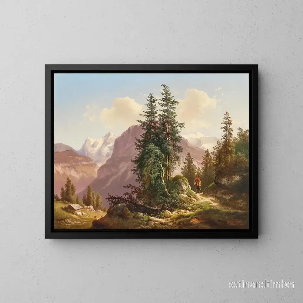 Reproduktion av målningen av Eiger, Mönch och Silberhorn i Schweiz - Carl Hasch