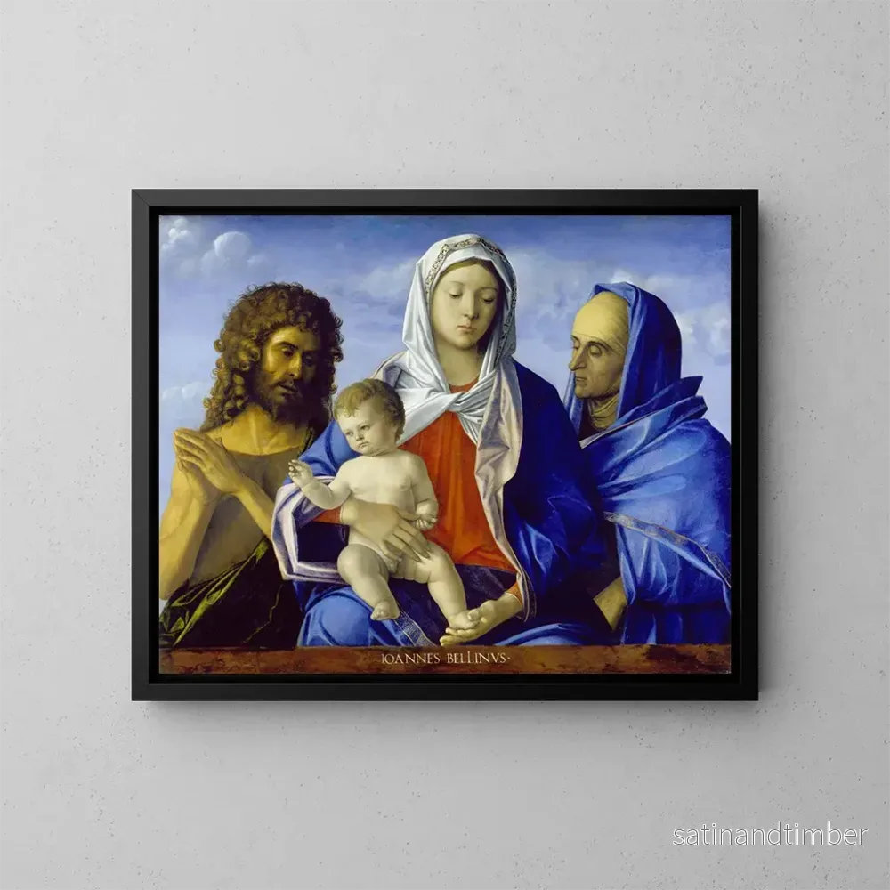 Reproduktion av målningen Vierge Målning av barnet med helgonet Johannes Döparen och heliga Elisabeth - Giovanni Bellinis verkstad