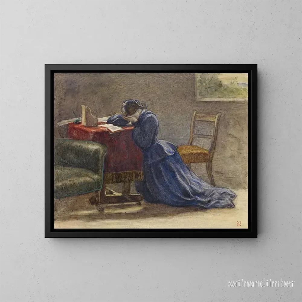 Reproduktion av målningen En kvinna som håller sitt ansikte i båda händerna, knäböjande på mattan – Sir John Everett Millais Reproduktion av målningen En kvinna som håller sitt ansikte i båda händerna, knäböjande på mattan – Sir John Everett Millais