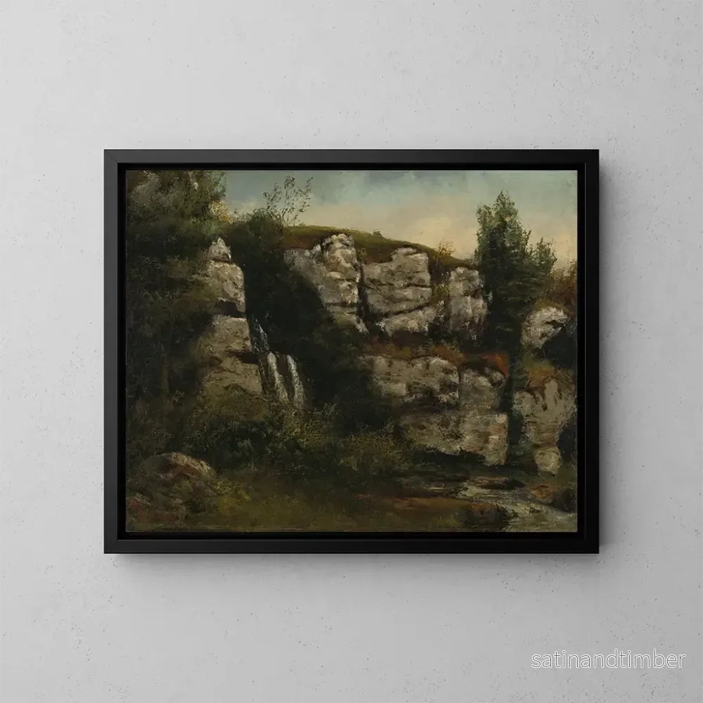 Reproduktion av målningen Landskap med klippiga klippor och ett vattenfall – Gustave Courbet Reproduktion av målningen Landskap med klippiga klippor och ett vattenfall – Gustave Courbet