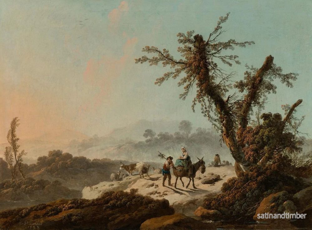 Reproduktion av målningen av getbockar i ett bergigt landskap - Jean-Baptiste Pillement - Bild 2