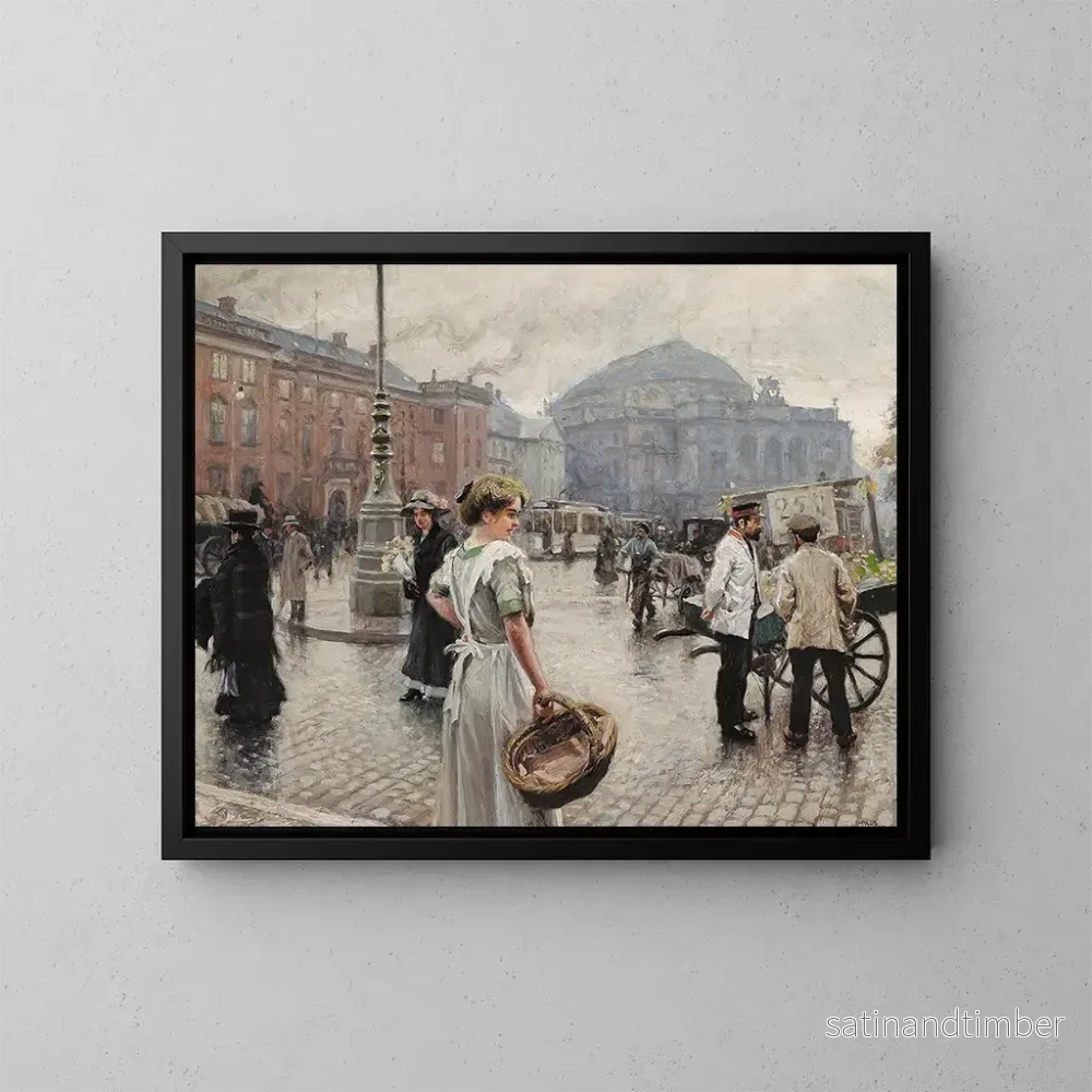 Reproduktion av målningen Kongens Nytorv med Musse som handlar – Paul Fischer
