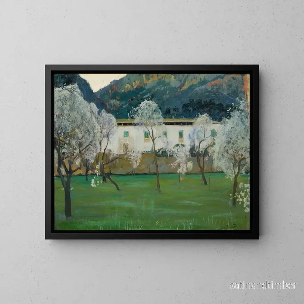 Reproduktion av målningen av den vita gården i Bunyola, Mallorca - Santiago Rusiñol