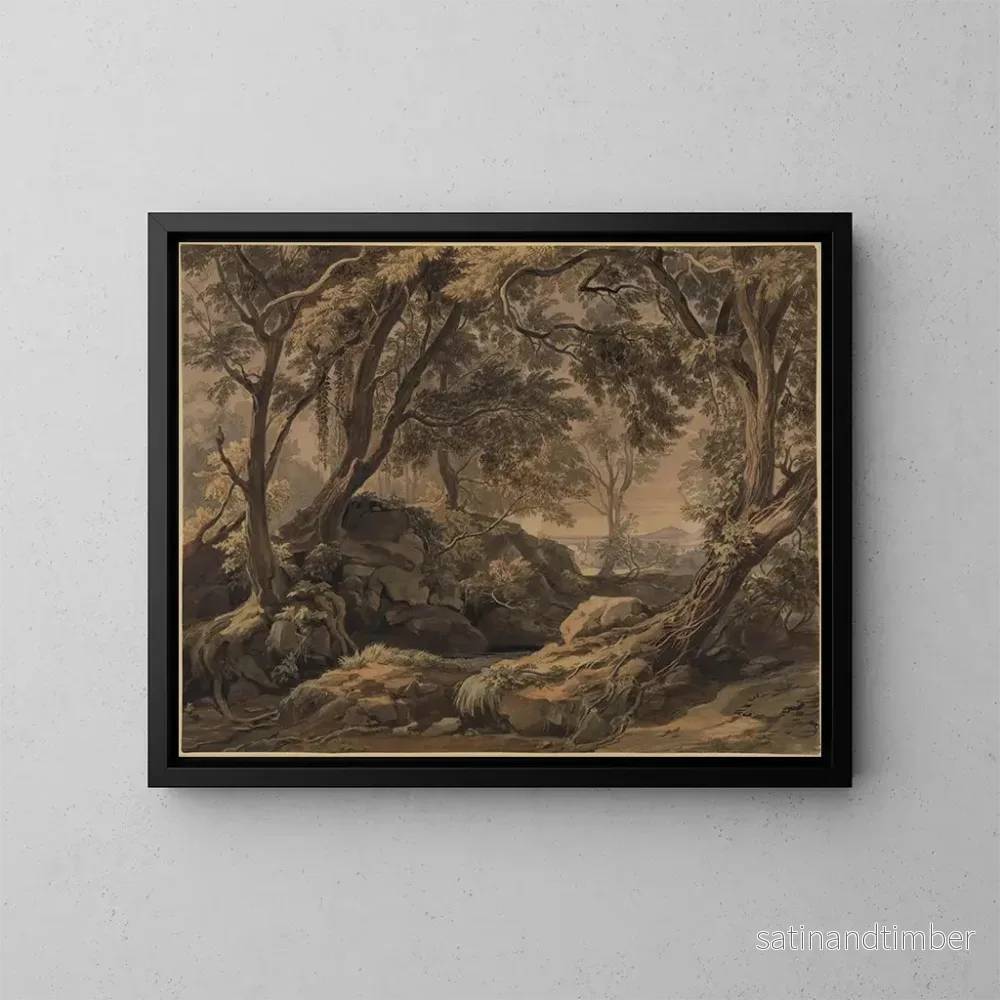 Reproduktion av målningen Landskapslandskap med utsikt över Olevano och Monte Cavo – Johann Wilhelm Schirmer