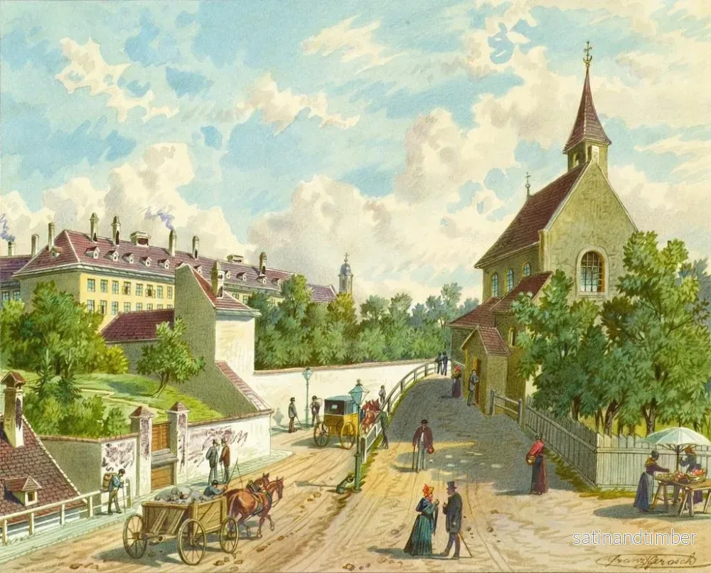 Reproduktion av målningen La rue Whringer à Vienne avec la maison de secours Zum Blauen Herrgott et la chapelle des Krawoten - Franz Gerasch - Bild 2