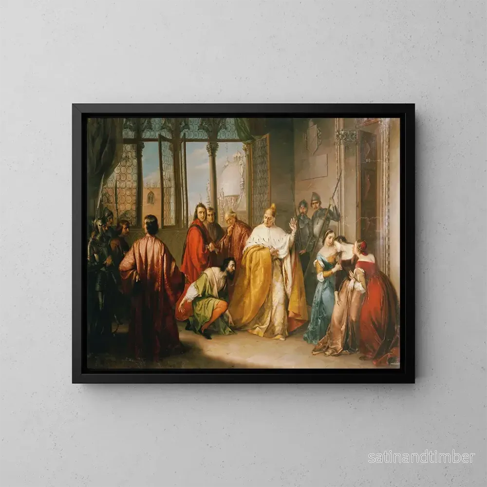 Reproduktion av målningen Le Doge Francesco Foscari skickar sin son Giacomo i exil – Michelangelo Grigoletti