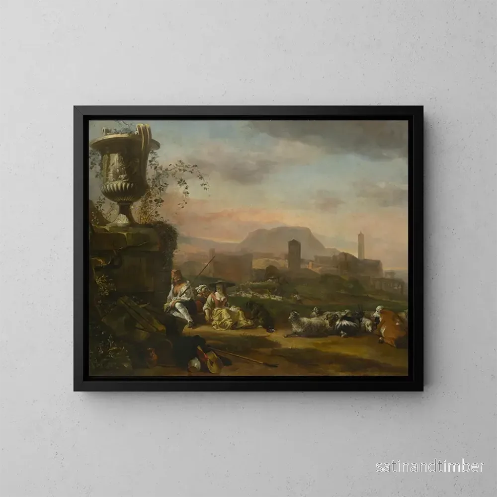Reproduktion av målningen av romersk landskap med herdar - Jan Baptist Weenix