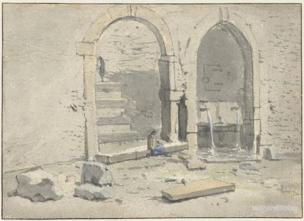 Reproduktion av målningen Fontaine mot en stadsvägg med en trappa byggd - Theodoor Wilkens - Bild 2