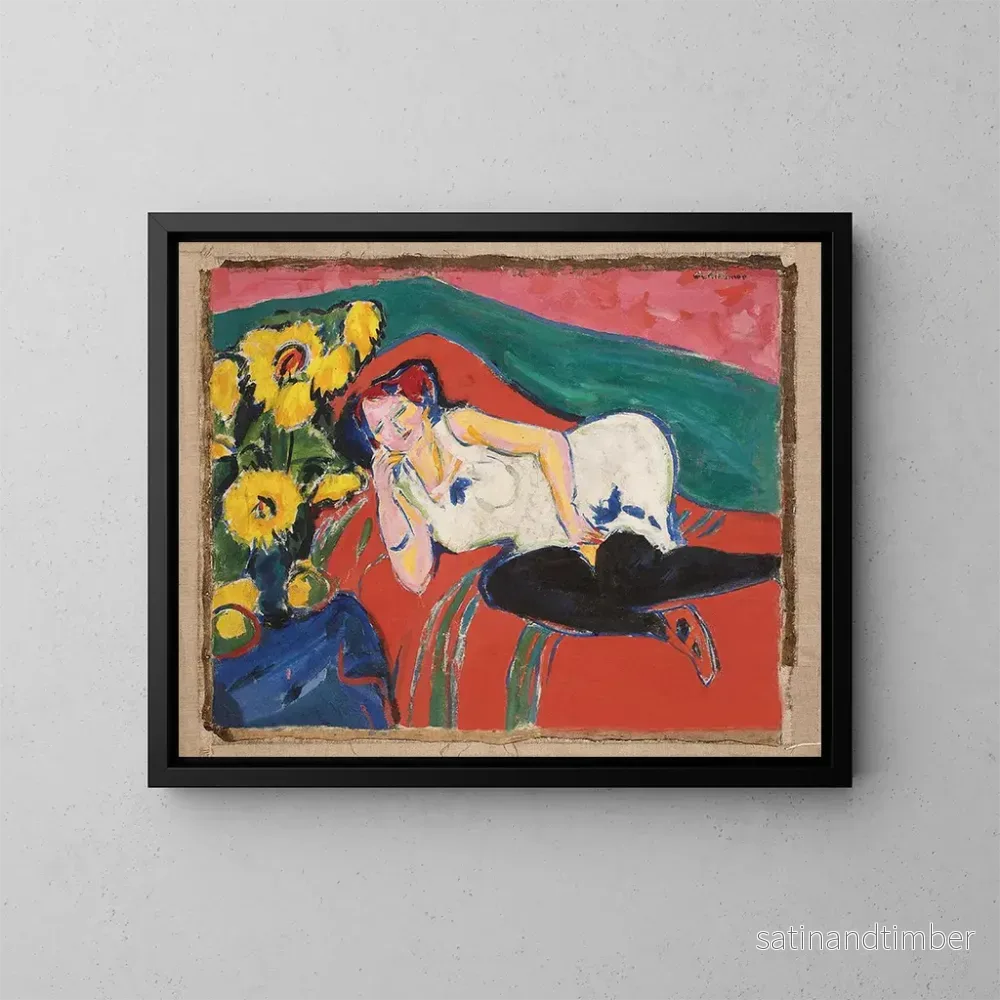 Reproduktion av målningen av en kvinna som ligger i en vit skjorta - Ernst Ludwig Kirchner