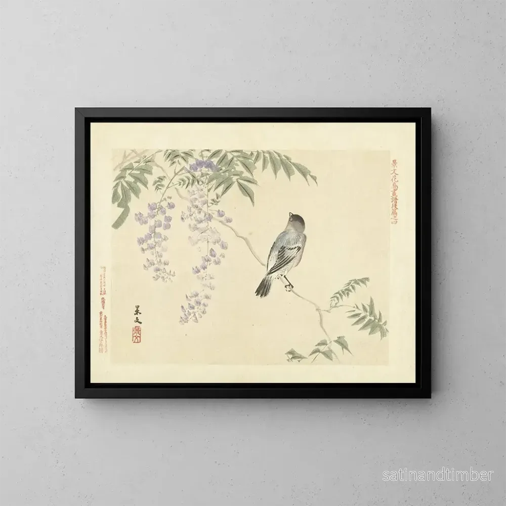 Reproduktion av målningen Wisteria japonaise et bouvreuil eurasiatique - Matsumura Keibun