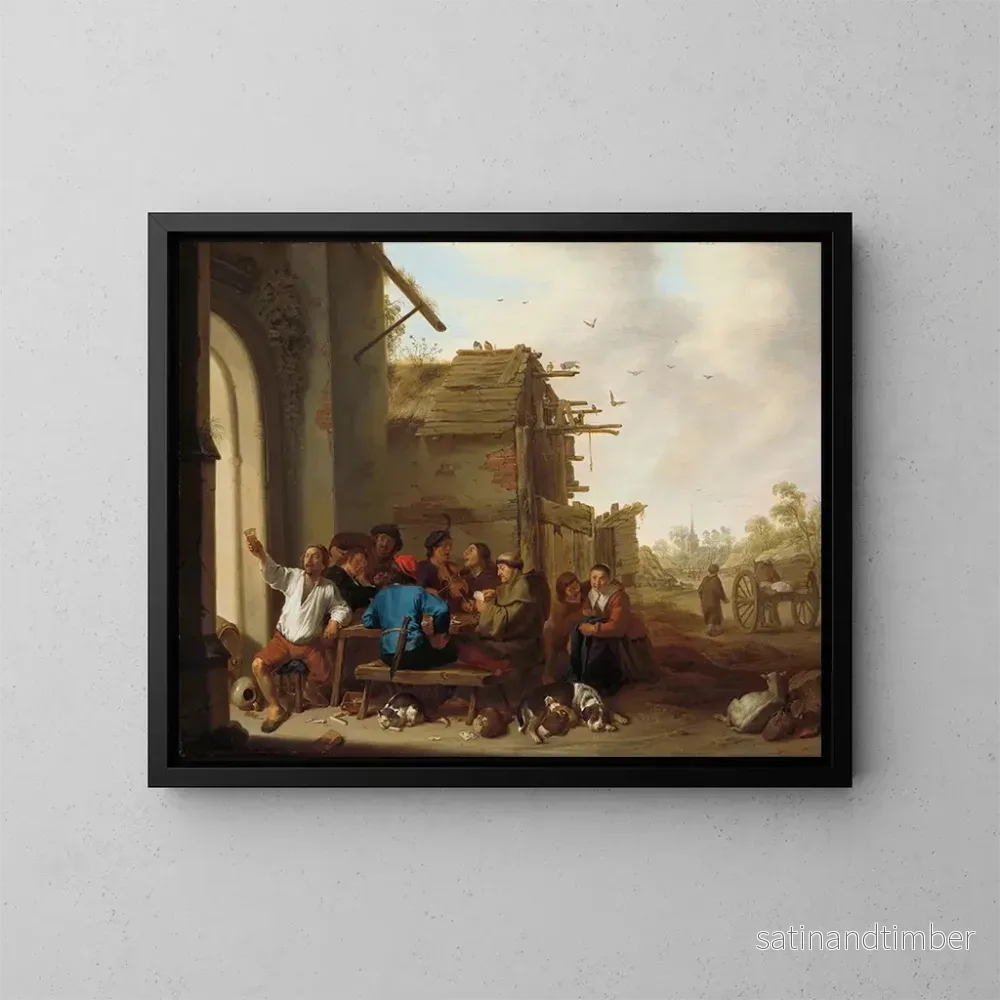 Reproduktion av målningen Figurer framför ett bykafé - Cornelis Saftleven