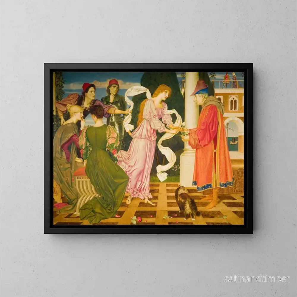 Reproduktion av målningen La Beauté recevant la rose blanche de son père - Joseph Edward Southall