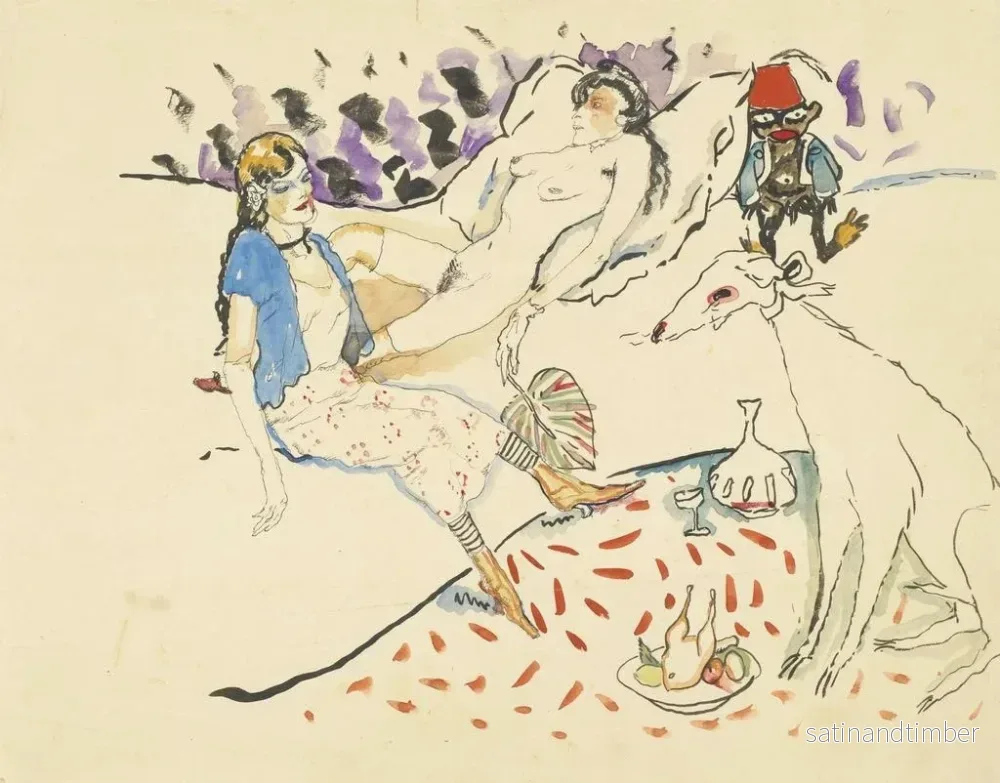 Reproduktion av målningen av kvinna med sin hund och naken - Jules Pascin - Bild 2