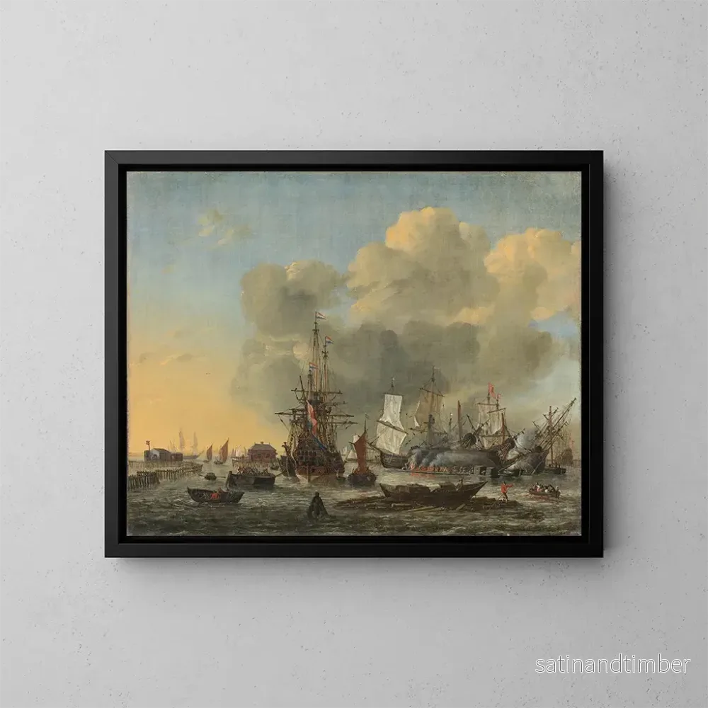 Reproduktion av målningen av skeppens kalfatning vid Bothuisje på IJ i Amsterdam – Reinier Nooms Reproduktion av målningen av skeppens kalfatning vid Bothuisje på IJ i Amsterdam – Reinier Nooms