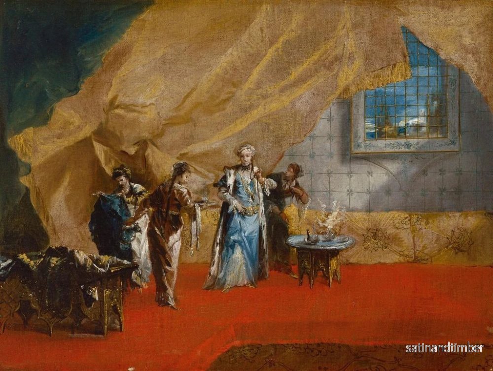 Reproduktion av målningen inomhus: En sultaninna som dricker kaffe i haremet - Giovanni Antonio Guardi - Bild 2