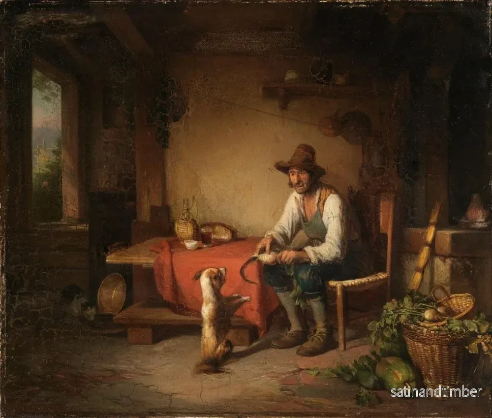 Reproduktion av målningen Italienska bondgårdar som leker med en hund - Johann Baptist Kirner - Bild 2