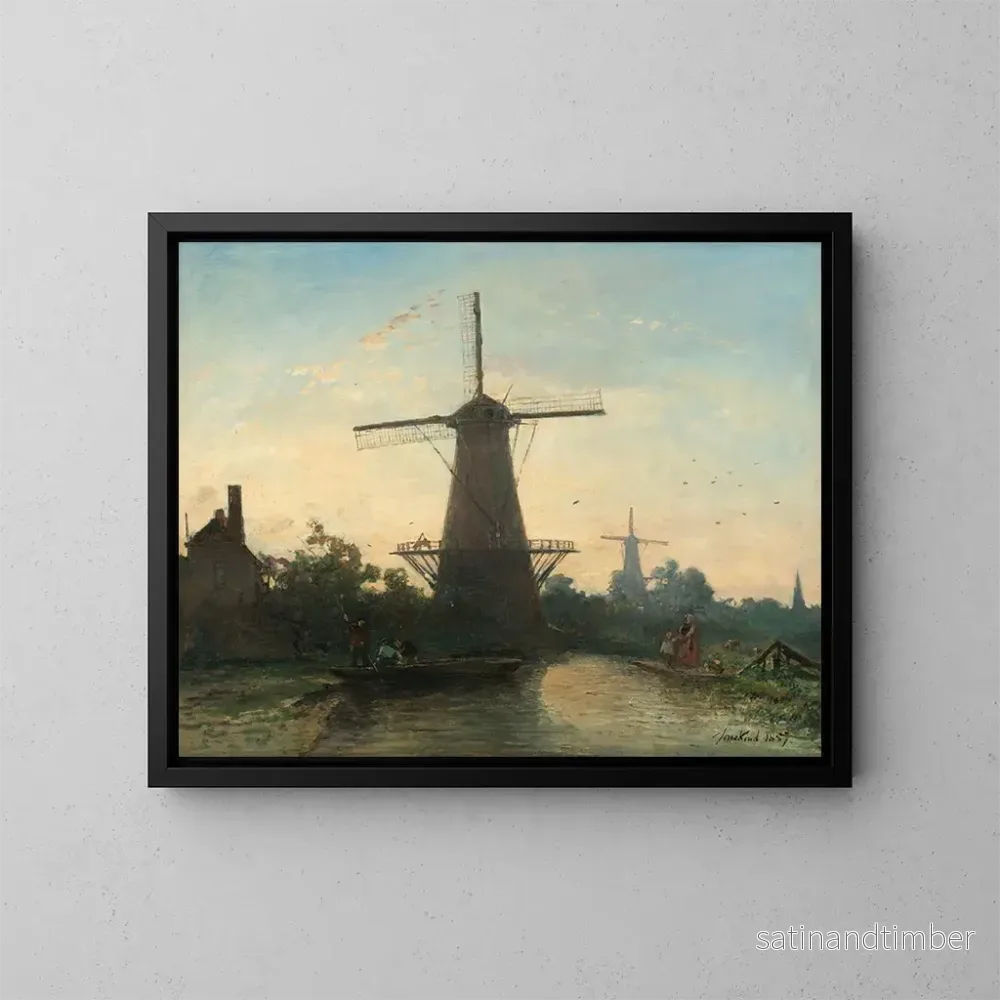 Reproduktion av målningen av vindmöllor nära Rotterdam - Johan Barthold Jongkind