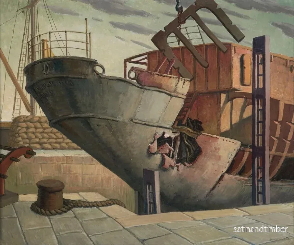 Reproduktion av målningen av den brittiska kanslern i torrdocka i Falmouth, oktober 1940 - Harry Morley - Bild 2