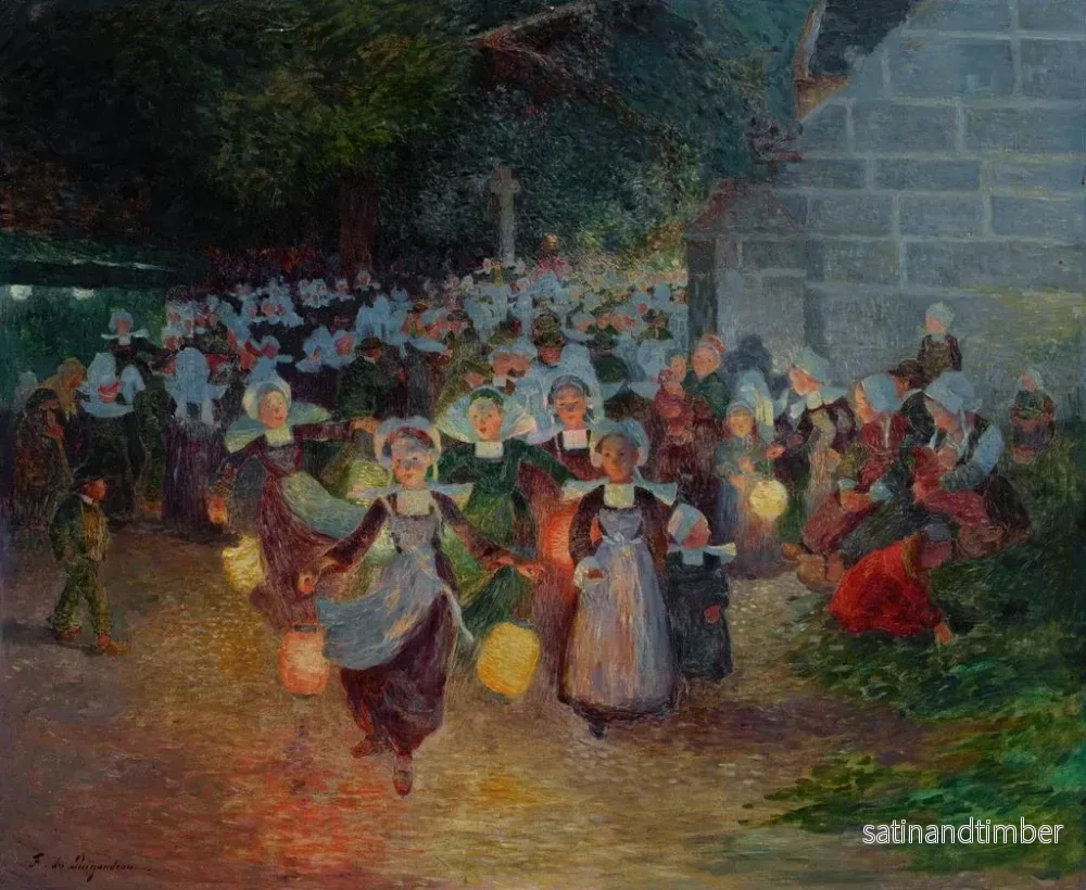 Reproduktion av målningen Bretonska kvinnor med lyktor, Notre-Dame de Trémalo, Pont-Aven - Ferdinand du Puigaudeau - Bild 2