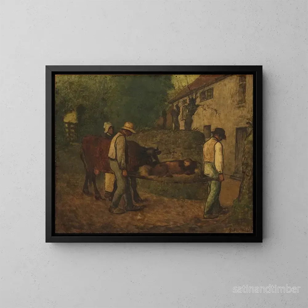 Reproduktion av målningen Ramener le veau né dans les champs - Jean-François Millet