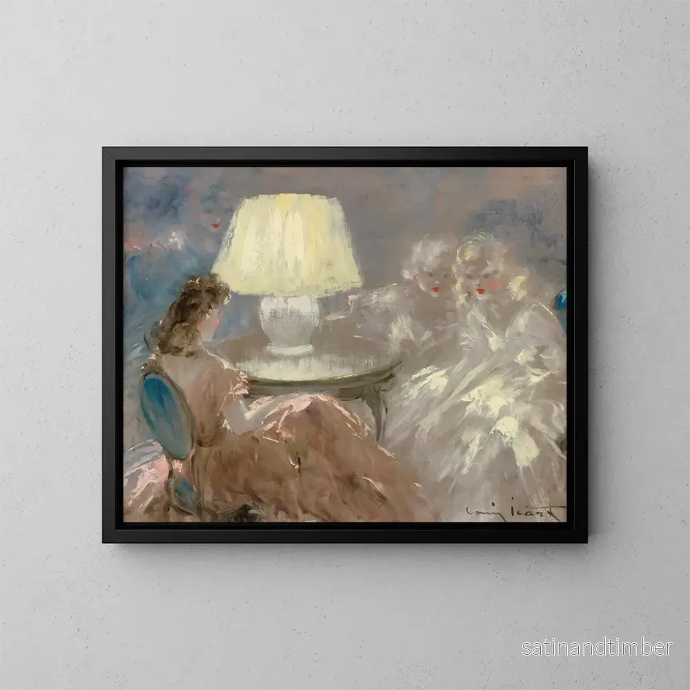 Reproduktion av målningen Under lampan - Louis Icart