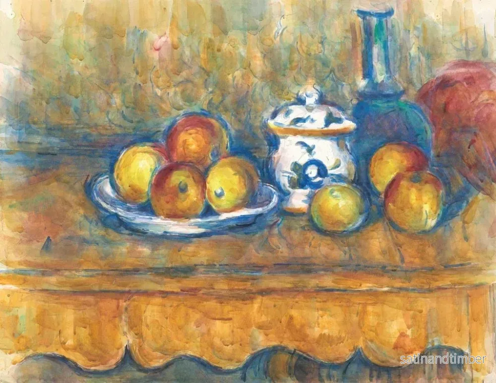 Reproduktion av målningen av naturtavla med blå flaska, sockerbit och äpplen - Paul Cézanne - Bild 2
