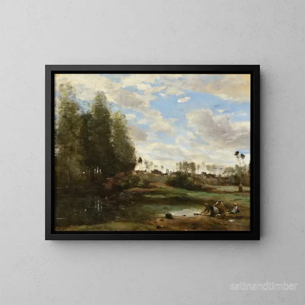 Reproduktion av målningen Laveuses au bord de l'eau - Jean-Baptiste-Camille Corot