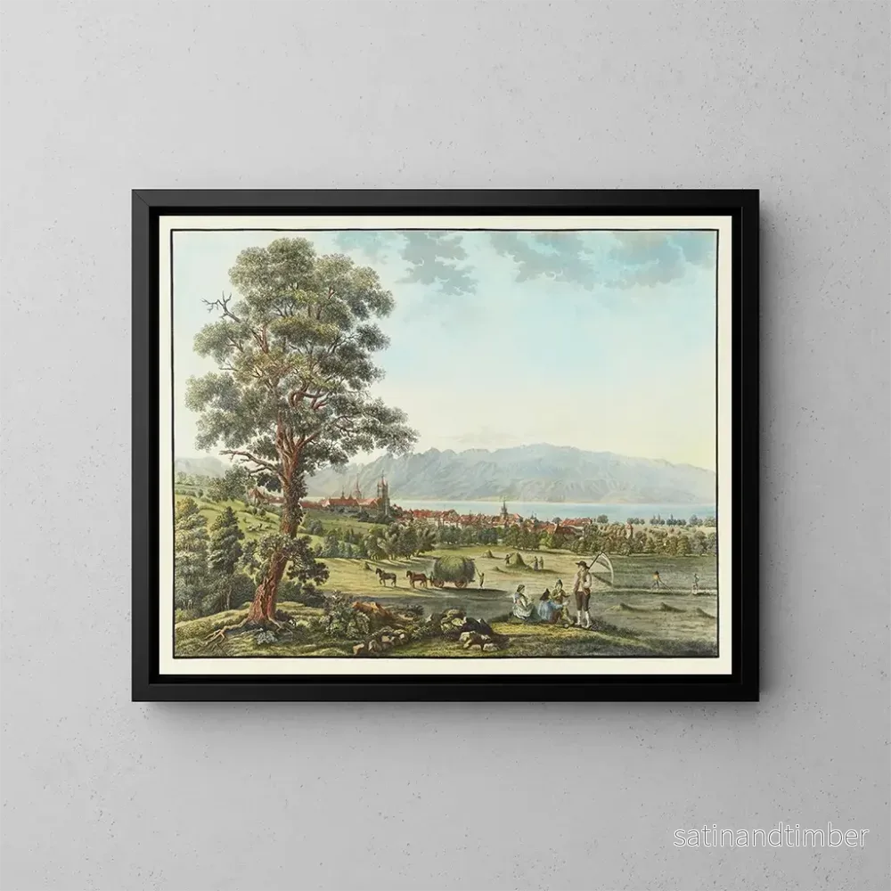 Reproduktion av målningen Vue de Lausanne et du lac Léman - David Alois Schmid
