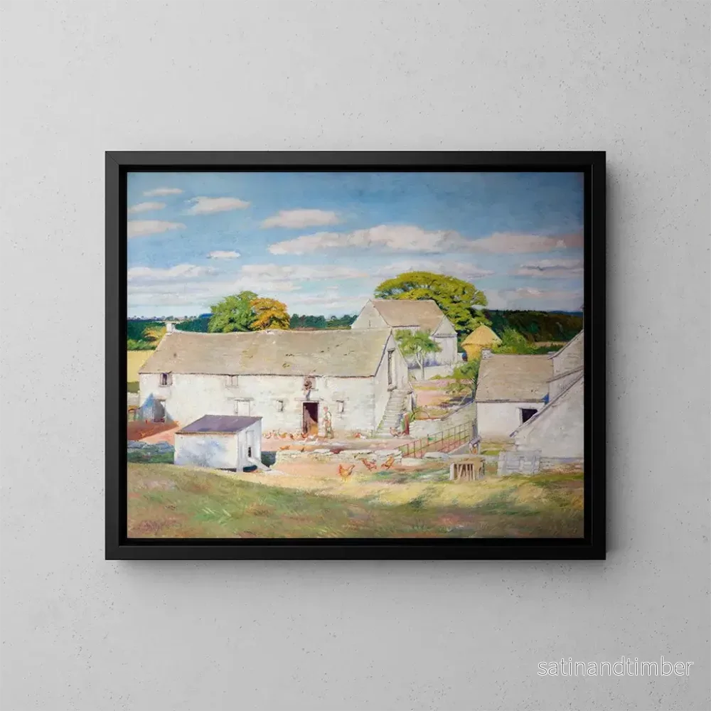 Reproduktion av målningen av Oakridge gård i slutet av sommaren - William Rothenstein