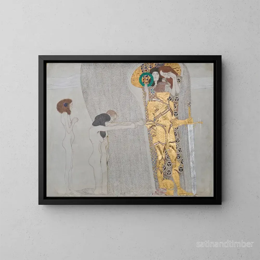 Reproduktion av målningen Fresk av Beethoven: Den svaga mänsklighetens lidanden och Den väl bevarade styrkan, panel 3 vägg sidovägg vänster - Gustav Klimt