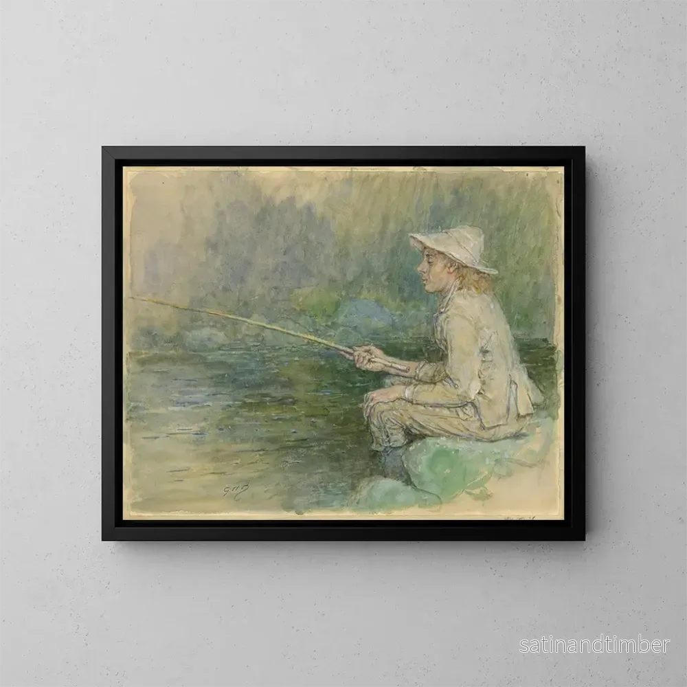 Reproduktion av målningen av pojke som fiskar - George Henry Boughton