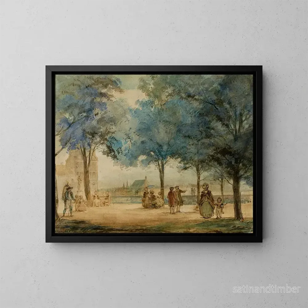 Reproduktion av målningen La terrasse des Tuileries en 1786 - Jean Baptiste Marchal