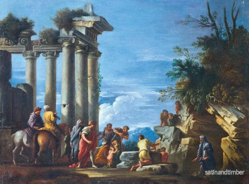Reproduktion av målningen Figurer nära ett ruinösa tempel med Pythagoras som dyker upp ur grottan - Giovanni Ghisolfi - Bild 2